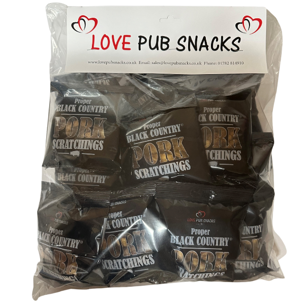 SCRATCHINGS Proper Black Country Pork Scratchings Pub Hanging Bag 20x60g