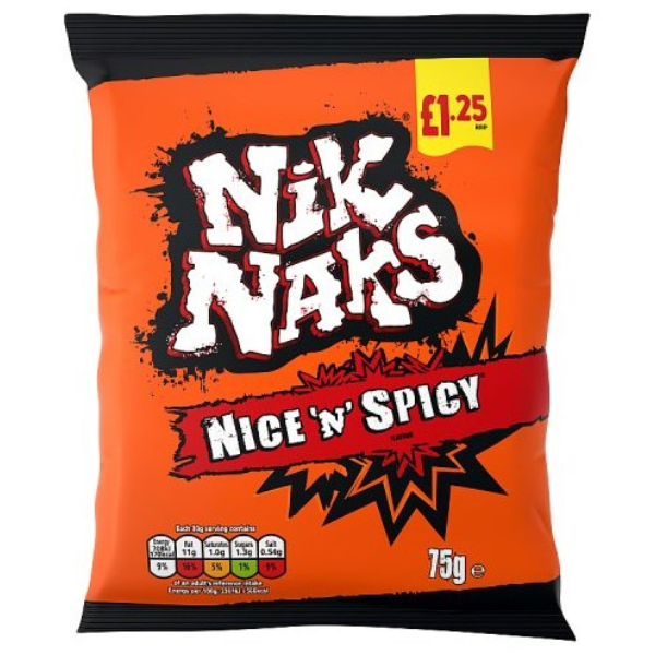 NIK NAKS - Nice 'n' Spicy Flavour PMP £1.25 FULL CASE 20x75g