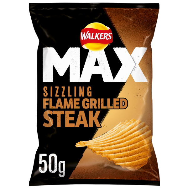 WALKERS MAX GRAB BAG Sizzling Flamed Steak 24x50g Full Case