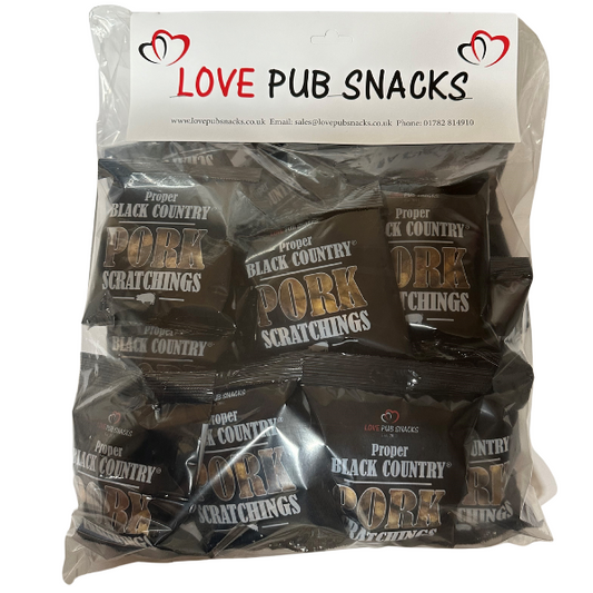 SCRATCHINGS Proper Black Country Pork Scratchings Pub Hanging Bag 20x60g