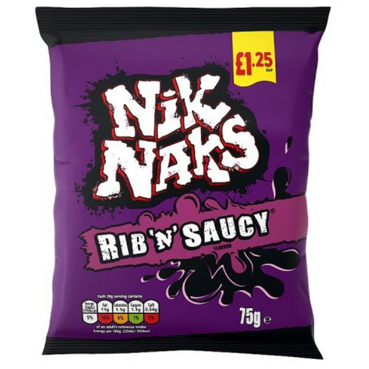 NIK NAKS - Rib 'n' Saucy Flavour PMP £1.25 FULL CASE 20x75g